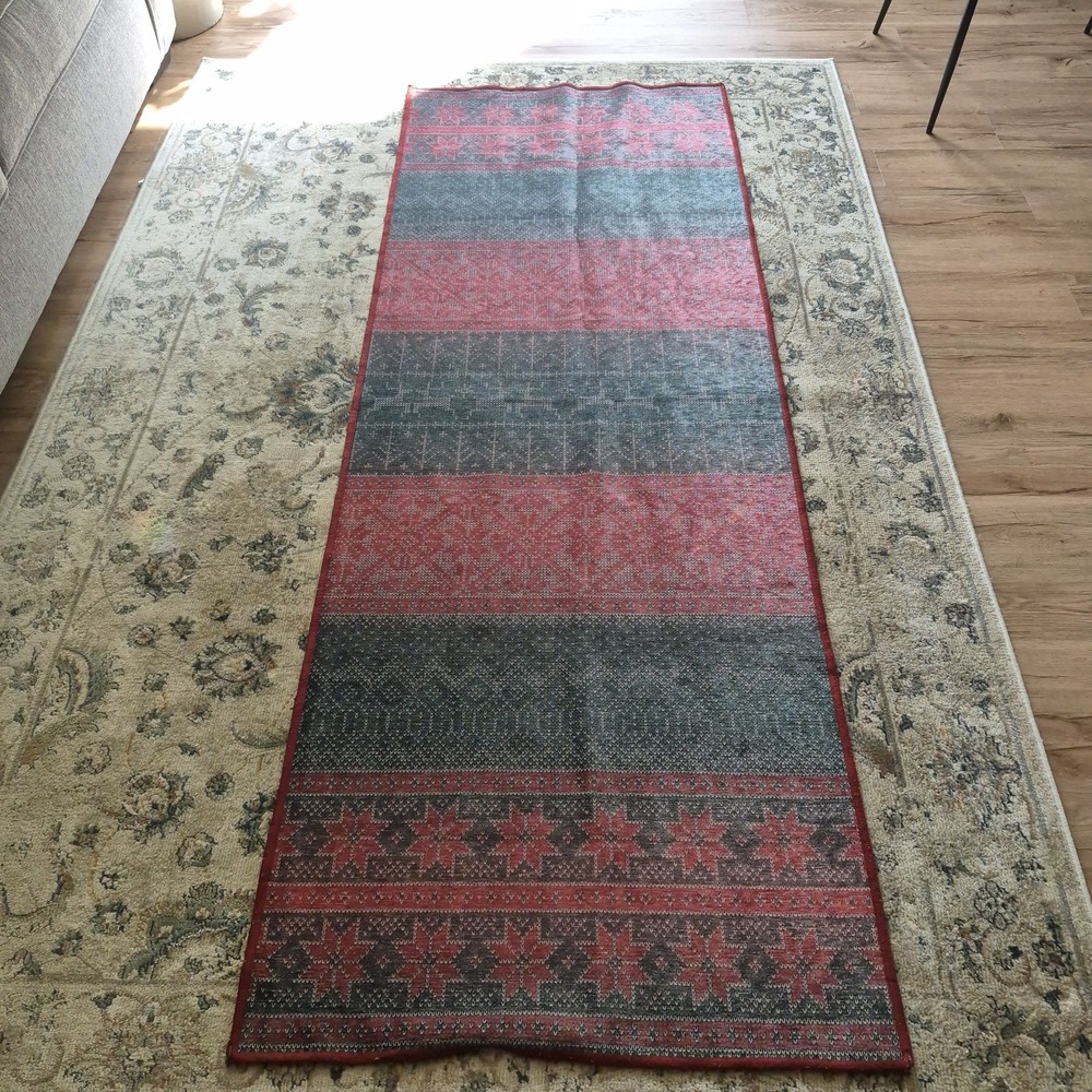 Ruggable 2.5x7 Washable Runner Rug Red Grey Southwestern Aztec Tribal Fair Isle